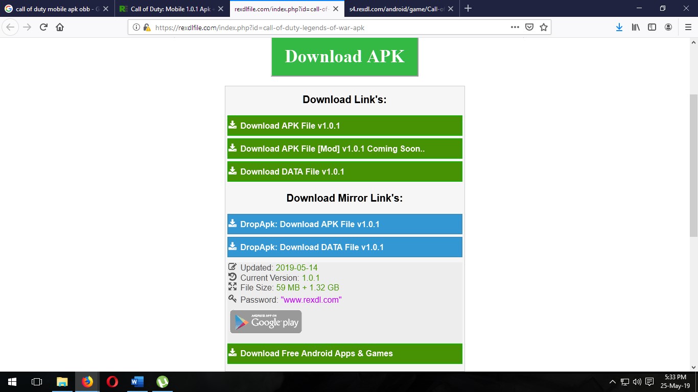 Duty Mobile'in kurulumu .jpg .apk ve .obb dosyasını listeden indirin.