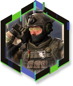 Altıgen çerçeve içinde CSGO karakteri